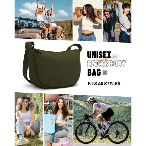 Women Olive Green Imported Polyester Crossbody Lightweight Crescent Sling Bag - Picture 6 of 6